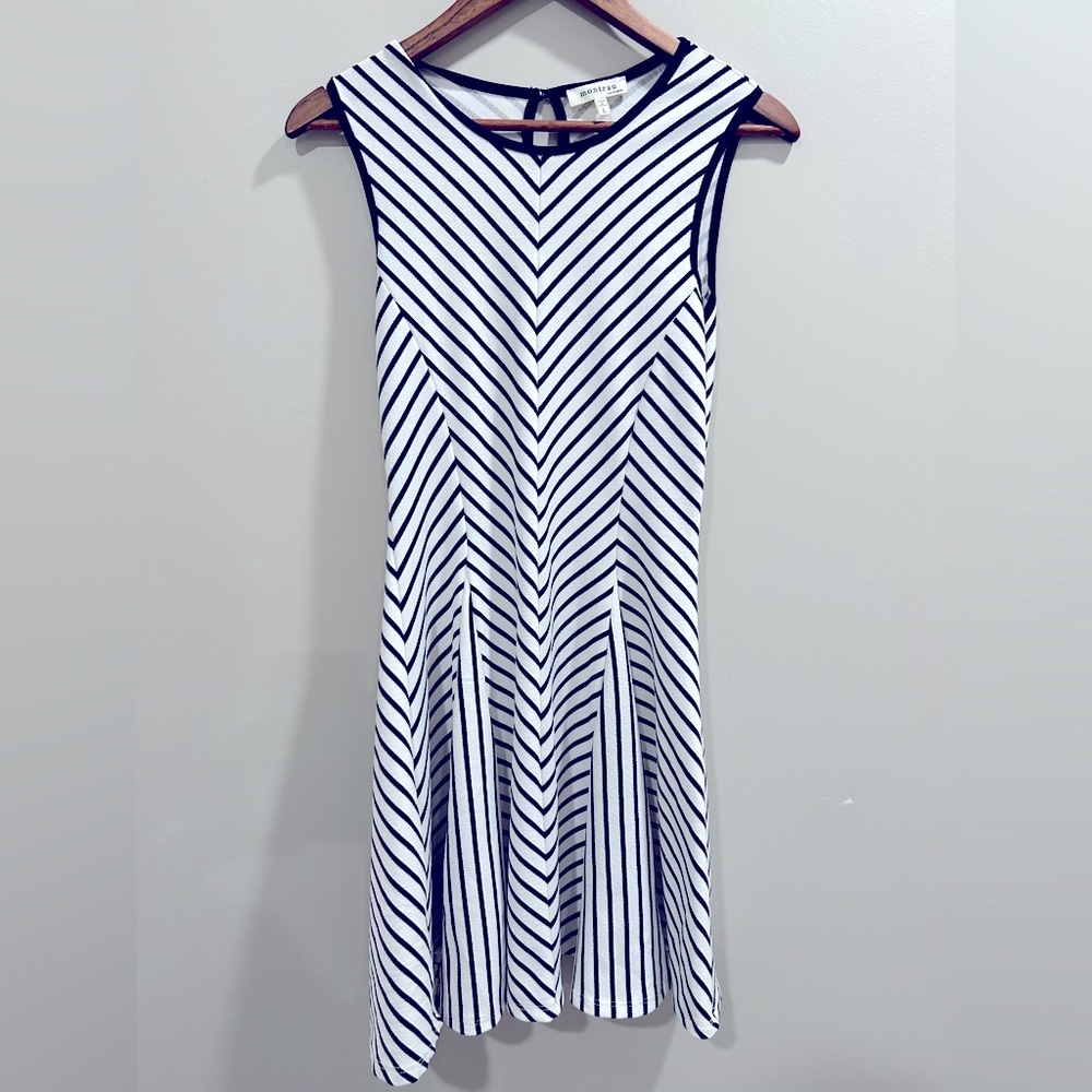 Monteau White dress with black stripes